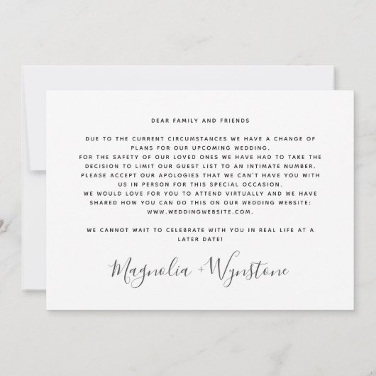 現代の縮小仮想結婚式 案内状 (裏面)