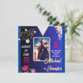  現代の花柄写真QRコード結婚式のSave the Date セーブザデート (スタンド正面)