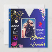  現代の花柄写真QRコード結婚式のSave the Date セーブザデート (正面)