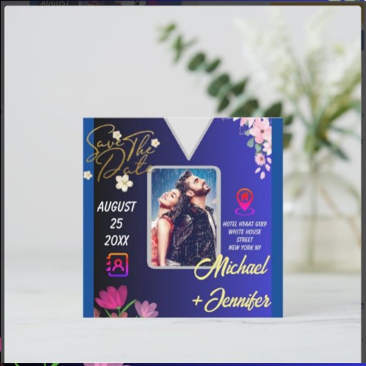  現代の花柄写真QRコード結婚式のSave the Date セーブザデート