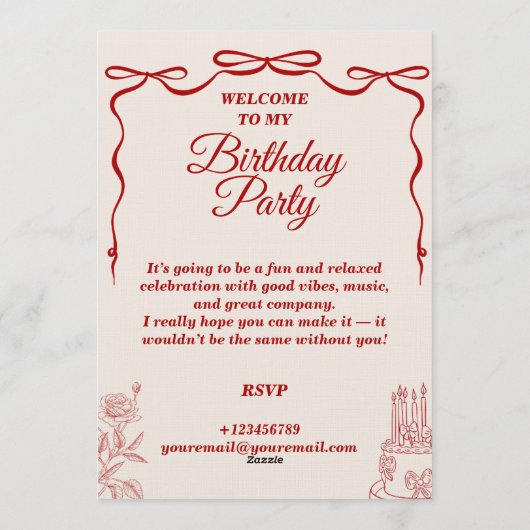 現代の誕生日カードテンプレート 編集可能 & 印刷可能 招待状 (裏面)