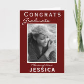 現代の赤いお祝い 卒業おめでとう 写真入りカード カード (正面)