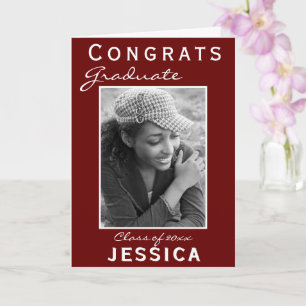 現代の赤いお祝い 卒業おめでとう 写真入りカード カード