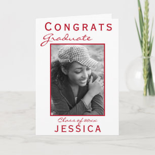 現代の赤いお祝い 卒業おめでとう 卒業写真カード カード