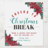 現代の赤と緑のクリスマスフローラルティーチャー ワインラベル (シングルラベル)