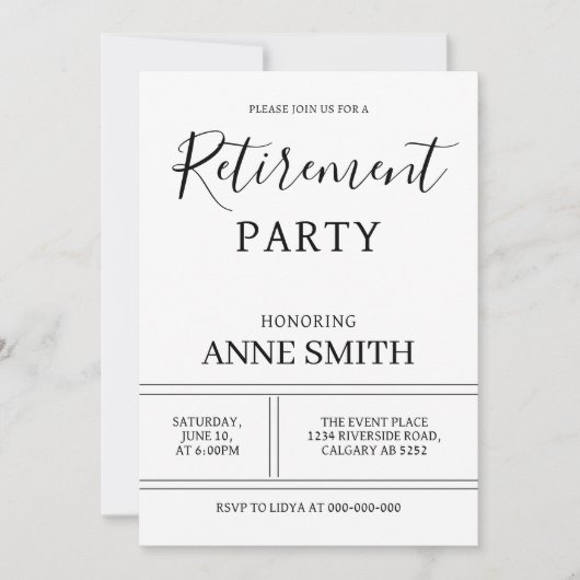 現代の退職パーティー シンプルな引退のお祝い 招待状 (正面)