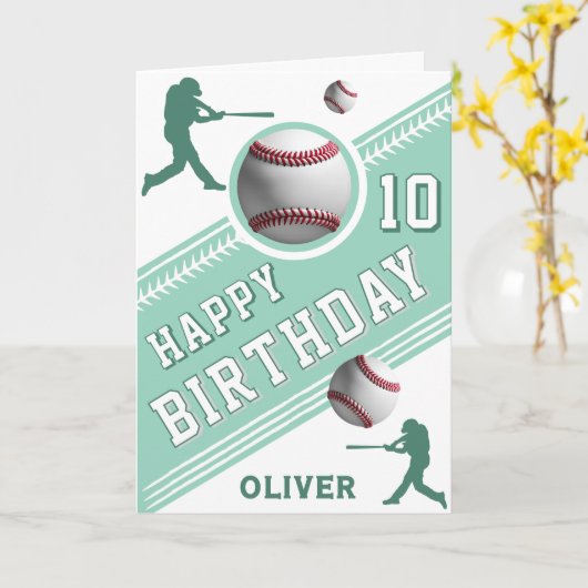 現代の野球選手をテーマにした誕生日 カード (黄色い花)
