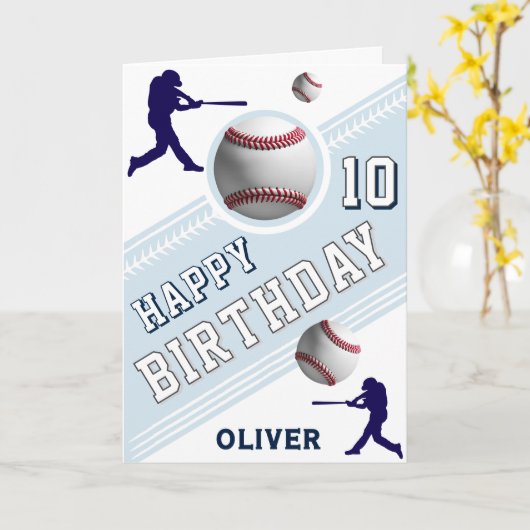 現代の野球選手をテーマにした誕生日 カード (黄色い花)