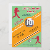 現代の野球選手をテーマにした誕生日 招待状 (正面)
