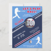 現代の野球選手をテーマにした誕生日 招待状 (正面)