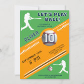 現代の野球選手をテーマにした誕生日 招待状 (正面)
