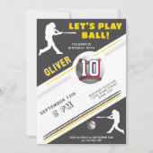 現代の野球選手をテーマにした誕生日 招待状 (正面)