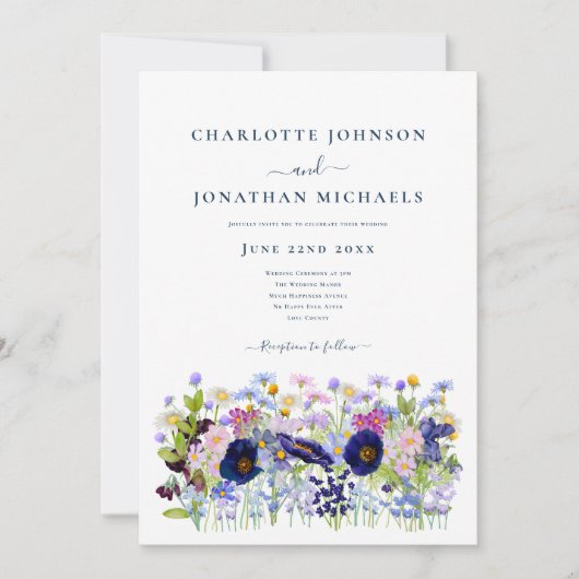 現代の野生の花の草原 招待状 (正面)