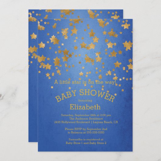 現代の金の小さな星のベビーシャワーの招待 招待状 (正面/裏面)