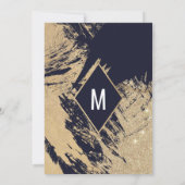 現代の金海軍の青い輝くブラシストロークの結婚式 招待状 (裏面)