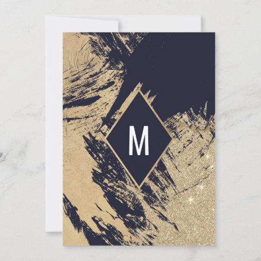 現代の金海軍の青い輝くブラシストロークの結婚式 招待状 (裏面)