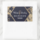 現代の金海軍の青い輝くブラシストロークの結婚式 長方形シール (バッグ)