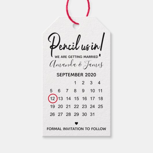 現代の鉛筆でスケジュールに書き込もう カレンダー セーブ・ザ・デート ギフトタグ (正面)