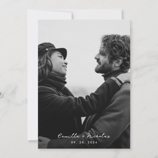 現代の黒い写真のアーチオーバーレイ結婚式の招待状 招待状 (裏面)