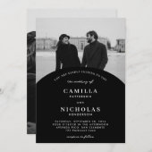 現代の黒い写真のアーチオーバーレイ結婚式の招待状 招待状 (正面/裏面)