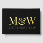 現代の黒い金箔モノグラムイニシャルウェディング ゲストブック (正面)
