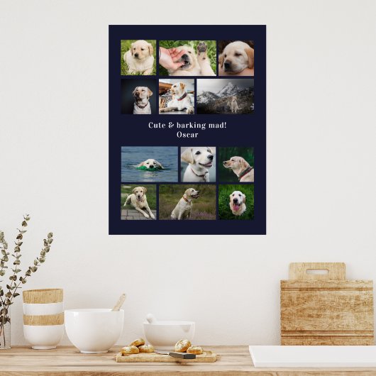現代の12枚の犬の写真を使ったパーソナライズされたコラージュ ポスター (キッチン)