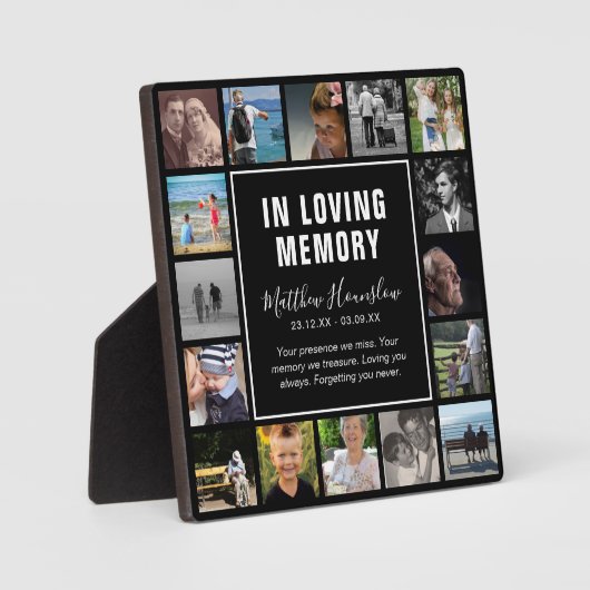 現代の16枚の写真コラージュ追悼記念品 フォトプラーク (正面)