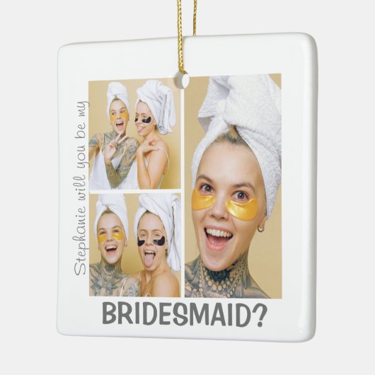 現代の3枚の写真の装飾 | あなたは私の伴娘になってくれる? セラミックオーナメント (左)
