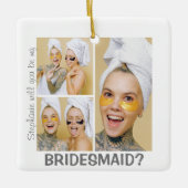 現代の3枚の写真の装飾 | あなたは私の伴娘になってくれる？ セラミックオーナメント (正面)
