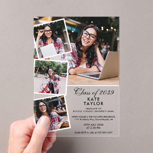 現代の4枚の写真の組み合わせ 卒業パーティー アクリル招待状 (インサイチュ (ポータブル))