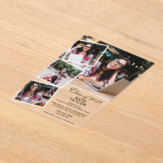 現代の4枚の写真の組み合わせ 卒業パーティー アクリル招待状 (レイダウン)