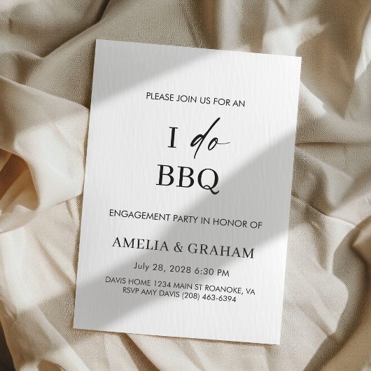 現代の「I do BBQ」アウトドアウェディングエンゲージメントパーティー 招待状