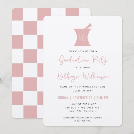 現代のPharmD薬学部卒業 招待状 (正面/裏面)