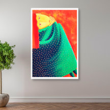 現代アートのアクリル画、考える女性
