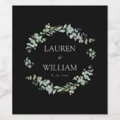 現代ユーカリ黒い緑の結婚式 ワインラベル (シングルラベル)