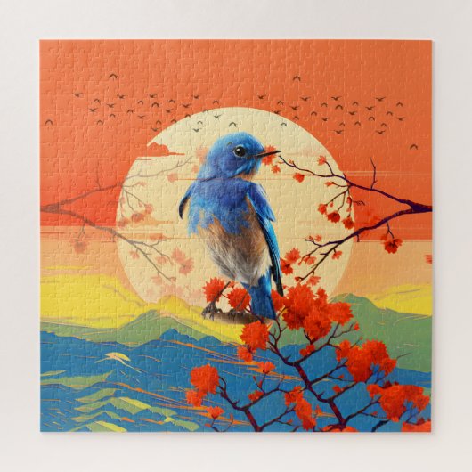 現代日本の花咲く自然の鳥の風景 ジグソーパズル (縦)