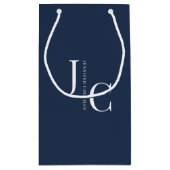 現代的でシンプルなプロフェッショナルモノグラム ネイビーブルー スモールペーパーバッグ (裏面)