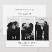 現代的でシンプルなモノクロのウェディングフォト セーブザデート (正面/裏面)