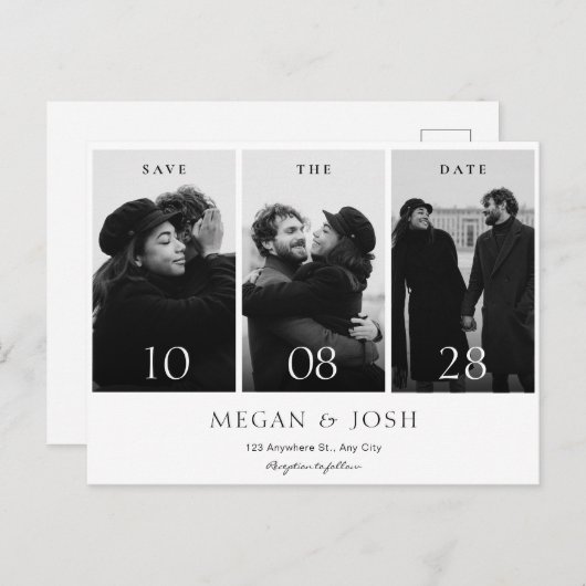 現代的でシンプルなモノクロの結婚式写真 案内ポストカード (正面/裏面)