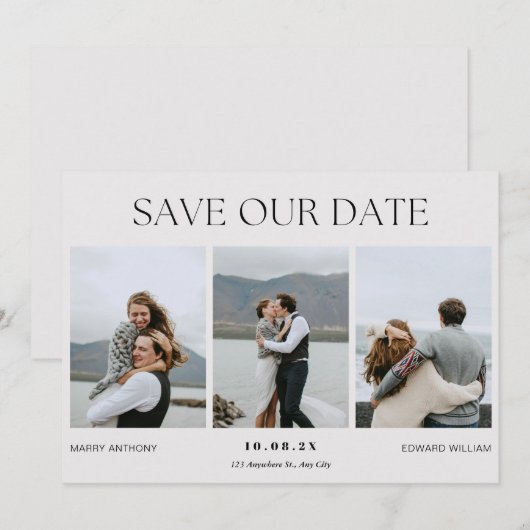 現代的でシンプルな写真結婚式 セーブザデート (正面/裏面)