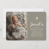 現代的でミニマルなプレッピーな洗礼写真 招待状 (正面)