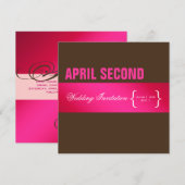 現代的で上品/ピンク + ブラウン 招待状 (正面/裏面)