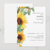 現代的なひまわりの結婚式招待状（両親なし） 招待状 (正面/裏面)