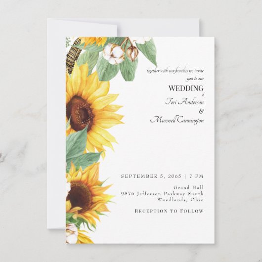 現代的なひまわりの結婚式招待状（両親なし） 招待状 (正面)