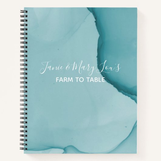 現代的なアルコールインクブルーデザインのレシピ帳 ノートブック (正面)