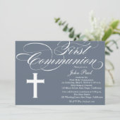 現代的なエレガントな少年用ファーストコミュニオン招待状 招待状 (スタンド正面)