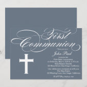 現代的なエレガントな少年用ファーストコミュニオン招待状 招待状 (正面/裏面)