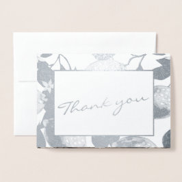 現代的なシルバーレモンと葉の結婚式写真リアル 箔カード