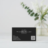 現代的なスタイリッシュなモノグラム ブラック QR コード 名刺 (スタンド正面)