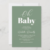 現代的なセージグリーンのベビーシャワー 招待状 (正面)